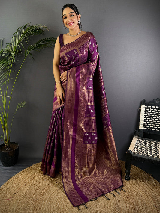 Regal Wine Banarasi Katan Silk Saree