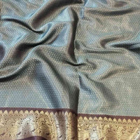 Blue Colour Double Border Chex Weaving Banarasi Soft Silk Saree