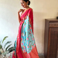 Floral Gadwal Silk Saree with Bold Red Pallu