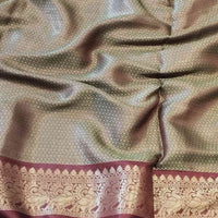 Light Green Colour Double Border Chex Weaving Banarasi Soft Silk Saree