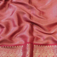 Chiku Colour Double Border Chex Weaving Banarasi Soft Silk Saree