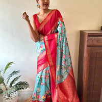 Floral Gadwal Silk Saree with Bold Red Pallu