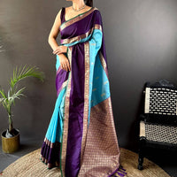 Ethereal Sky Gadhwal Soft Silk Saree
