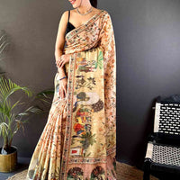 Peach Tussar Pashmina Kalamkari Saree