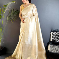 Classic Beige Saree With Gold Zari Border