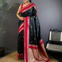 Raven Black Soft Silk Floral Butta Saree