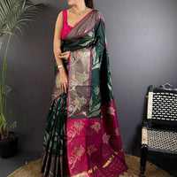 Green Soft Chanderi Pochampally Ikkat Saree