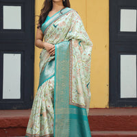 Pista Hand Kalamkari Printed Pure Viscose Dola Silk Saree - Luxe