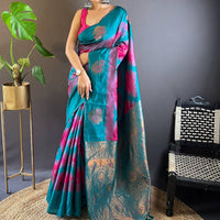 Rani Tussar Silk Ikkat Weaving Saree