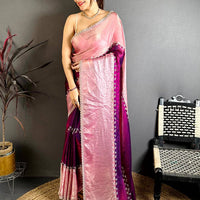 Stylish Peal Satin Tissue Saree
