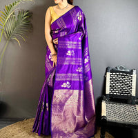 Purple Sona Chandi Striped Silk Saree