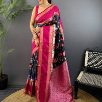 Navy Pichwai Print Banarasi Silk Saree