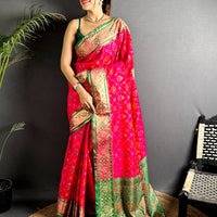Pink Pochampally Patola Soft Silk Saree