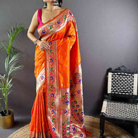 Orange Colour Yevla Paithani Soft Silk Saree