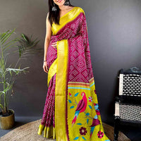 Pink Soft Manipuri Silk Bandhej Saree