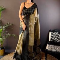 Black Soft Silk Saree With Zari Chex Border