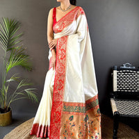 White Soft Silk Yevla Pathani Saree