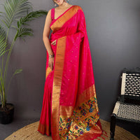 Rani Pink Yeola Paithani Soft Silk Saree