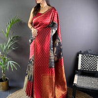 Red Heritage Weave Kalamkari Soft Silk Saree