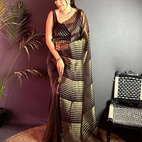 Radiant Gold Zari Striped Chiffon Saree