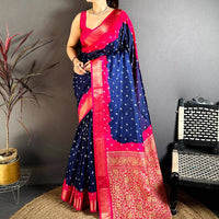 Navy Bandhej Printed Dola Silk Saree