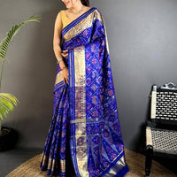 Blue Double Ikkat Heritage Saree