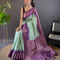 Pista Banarasi Silk Gadwal Pattu Saree