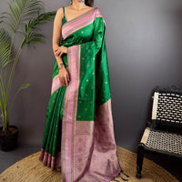 Green Silk Blend Floral Saree