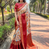 Maroon Colour Double Border Chex Weaving Banarasi Soft Silk Saree