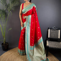 Royal Red Soft Silk Floral Butta Saree