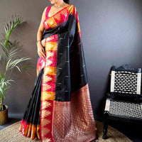Black Banarasi Raw Silk Ikkat Saree