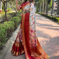 Beige Colour Double Border Chex Weaving Banarasi Soft Silk Saree