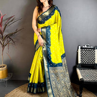 Yellow Bandhej Printed Dola Silk Saree