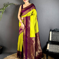 Lime Banarasi Katan Silk Saree