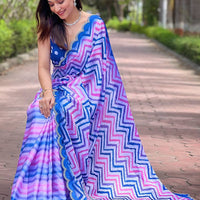 Stylish Leheriya And Striped Print Saree