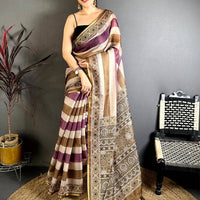 Heritage Stripe Linen Chanderi Saree