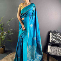 Turquoise Peacock Kolam Silk Heritage Saree