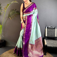 Mint Green Gadhwal Pure Soft Silk Saree