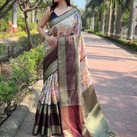 Light Green Colour Double Border Chex Weaving Banarasi Soft Silk Saree