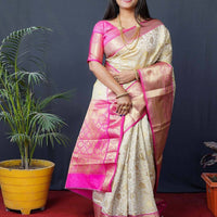White Floral Zari Banarasi Kanjivaram Silk Saree