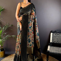 Black Soft Silk Kalamkari Printed Saree