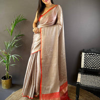 Radiant Ember Satin Tissue Saree
