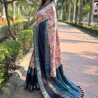 Blue Colour Double Border Chex Weaving Banarasi Soft Silk Saree