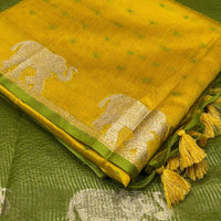 Yellow Pure Silk Bandhani Butti Saree