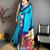 Aqua Bandhej Fusion Dola Print Saree