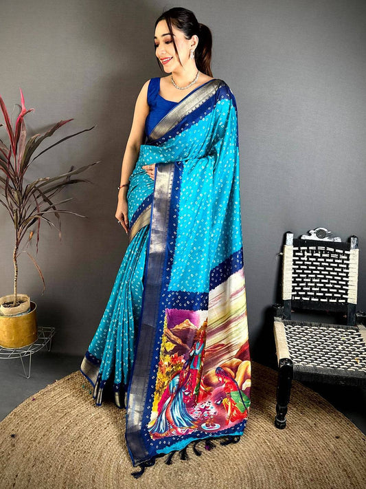 Aqua Bandhej Fusion Dola Print Saree