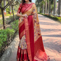 Mustard Double Border Chex Weaving Saree