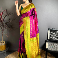 Magenta Check Weave Gadwal Saree