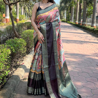Pink Colour Double Border Chex Weaving Banarasi Soft Silk Saree