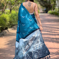 Rama Soft Silk Saree With Postar Weaving Zari Pallu